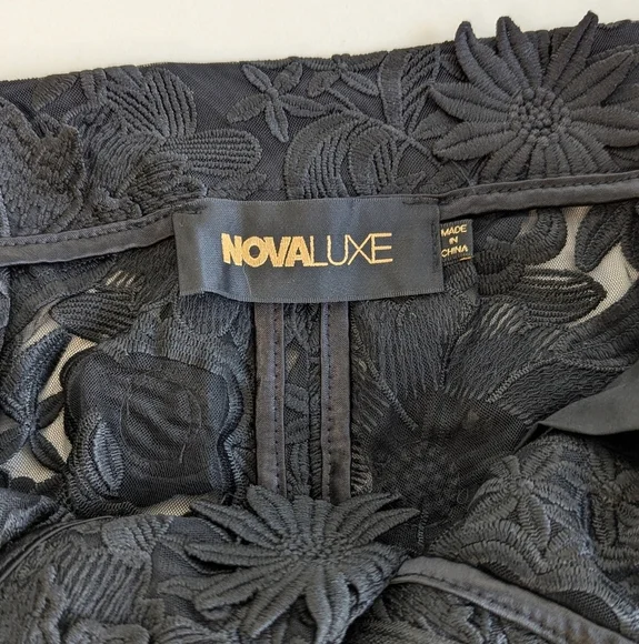 Fashion Nova Denise Sheer Mesh Flower Embroidered Hi-Rise Flare Pants Black sz L - Picture 8 of 17